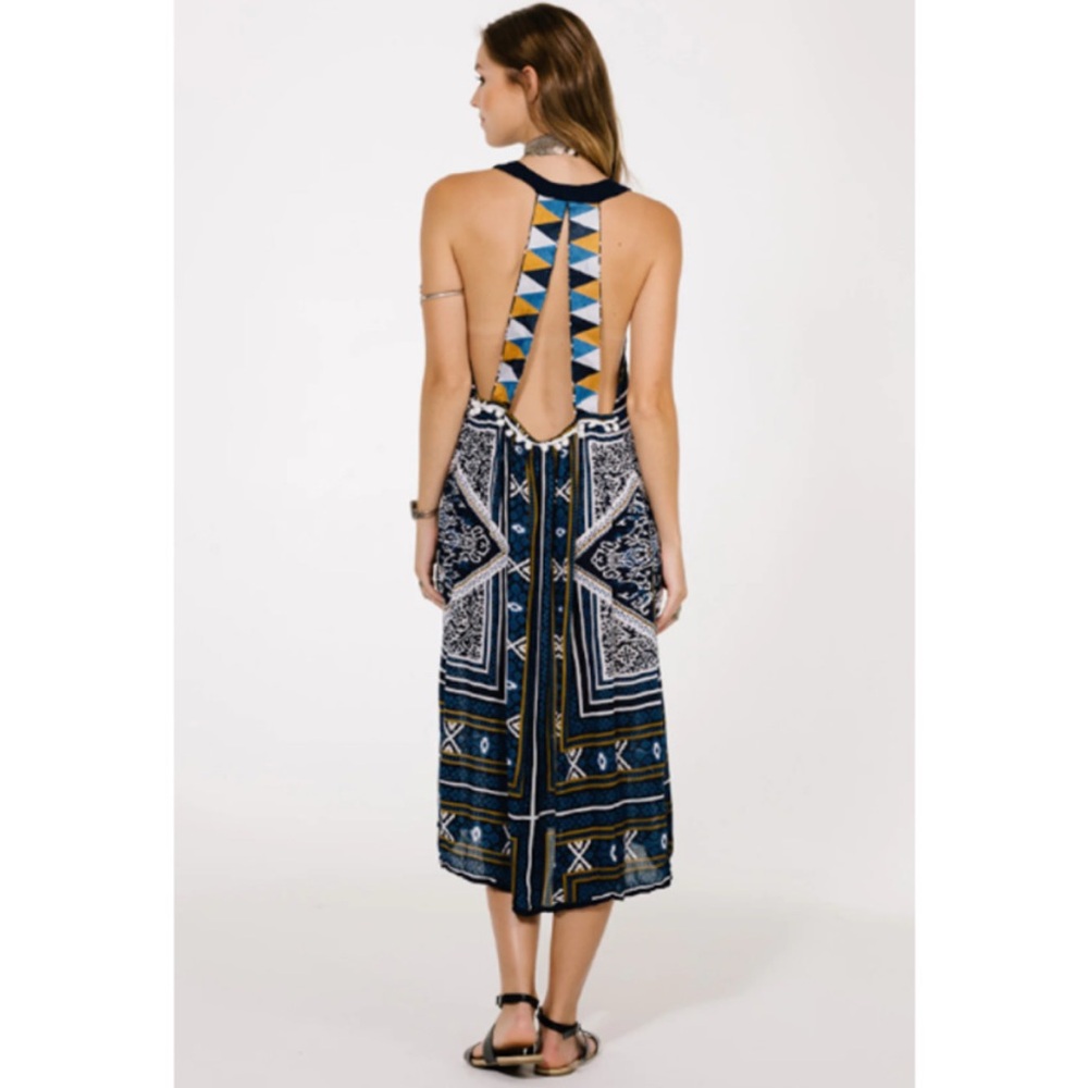 RAGA Riviera Maya Pom Pom Halter Neck Open Strappy Back Sundress Midi Medium - Picture 5 of 12